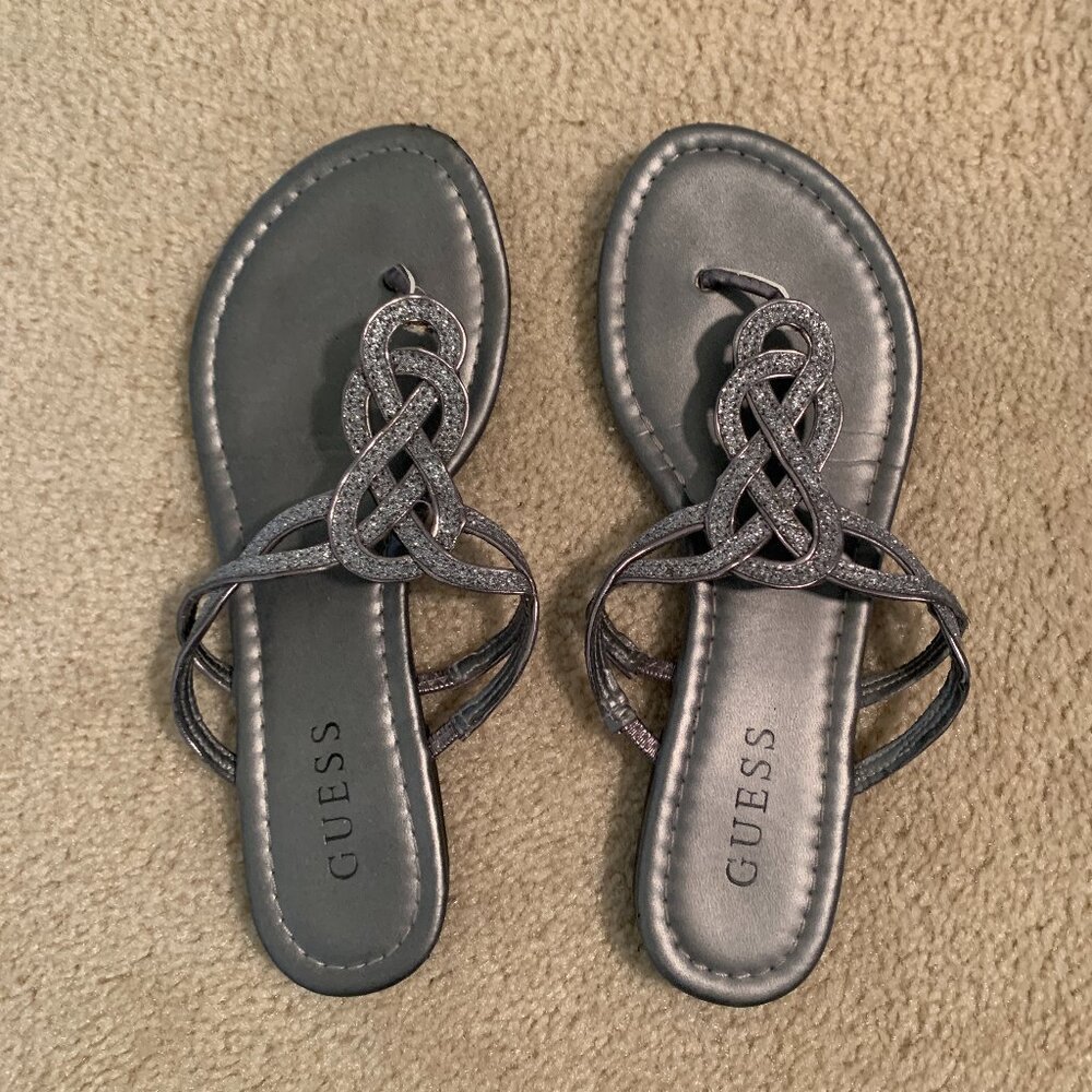 Guess Silver Flip Flops